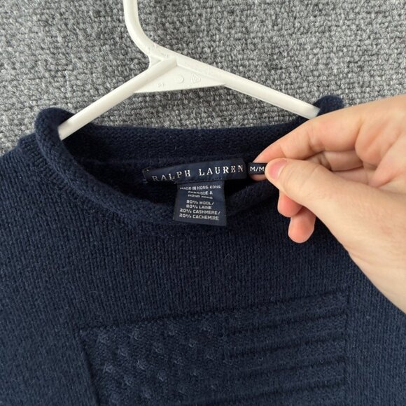 Ralph Lauren Cashmere Wool Blend Flag Sweater Navy Blue Medium Pullover Knit USA - Picture 6 of 15